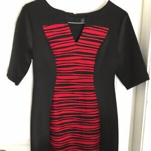 Connected Animal Stripe Black & Red Sheath Dress Size 10